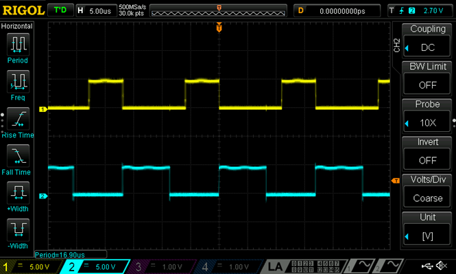 Figure 12. Period of the Schmitt Trigger Oscillator &ndash; 16.9 us.png