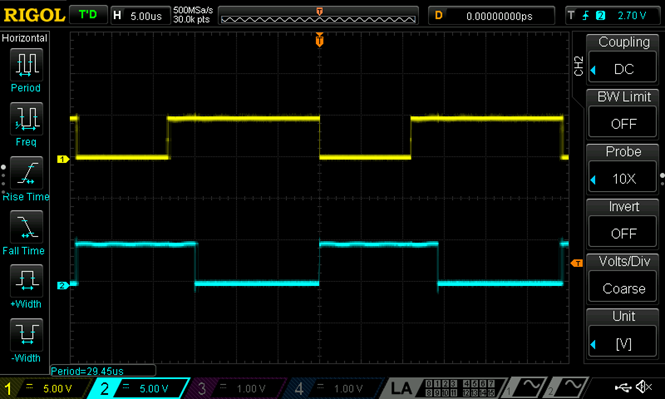 Figure 14. Period of the Schmitt Trigger Oscillator &ndash; 29.45 us.png