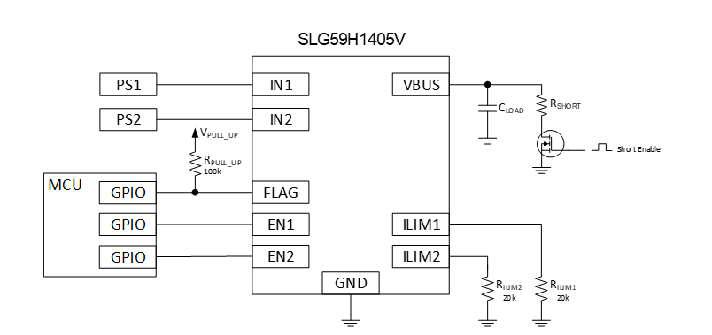 Figure 19. Connection diagram of using the SLG59H1405V in PowerMUX applications.png