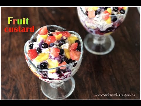 Fruit Custard recipe ( 11am or evening snack for 1+ Toddlers &amp;amp; Kids ) with homemade eggless custard