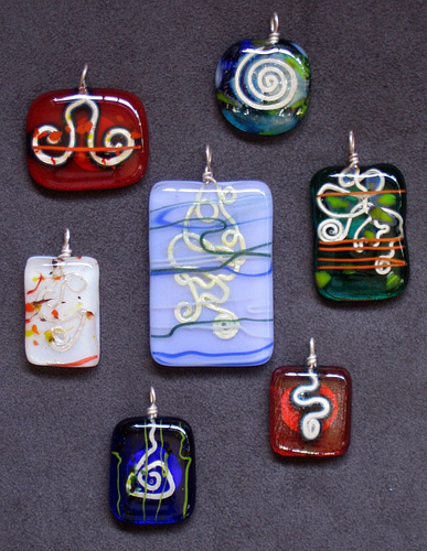 Fused Glass and silver pendants