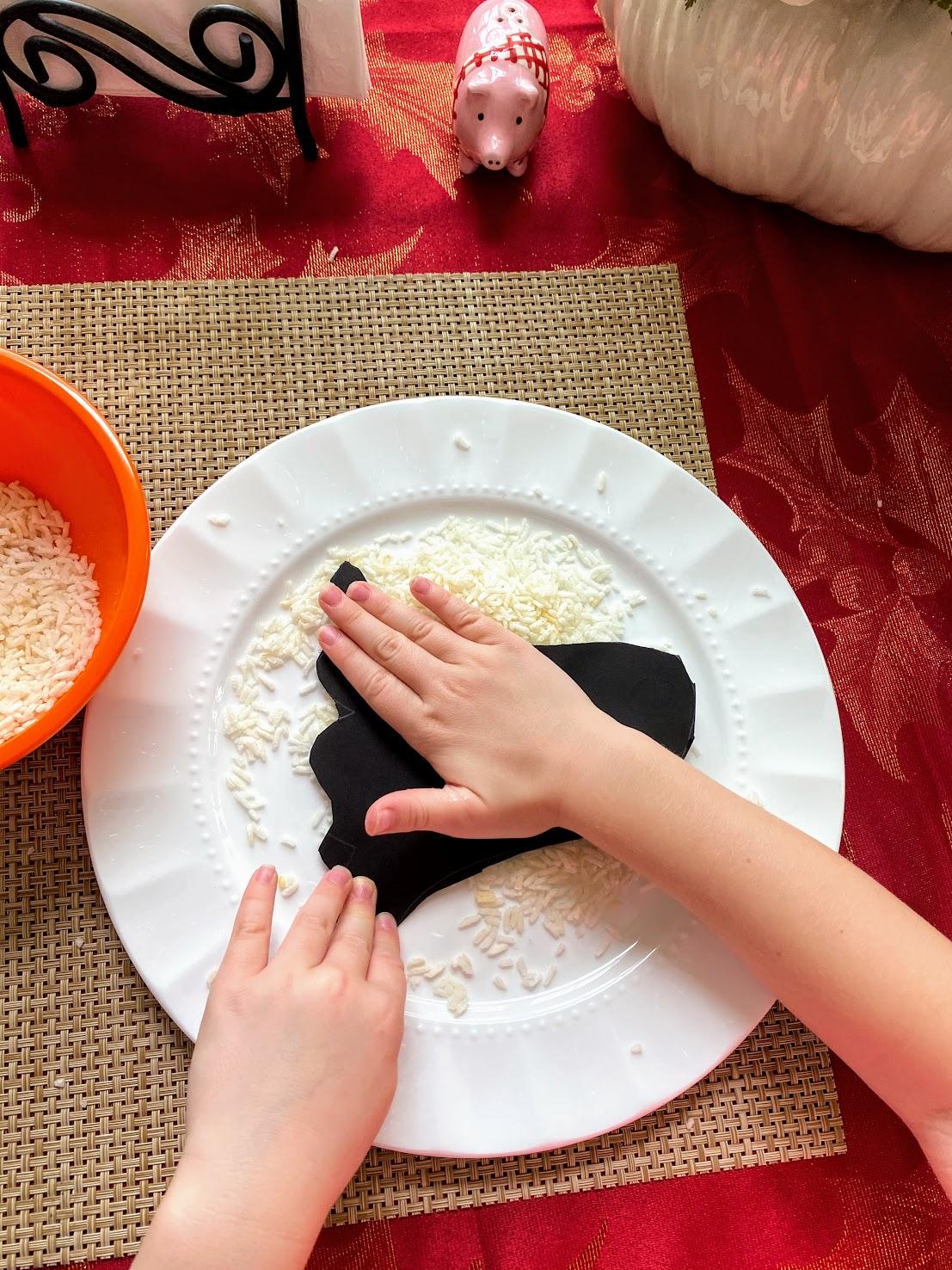 Gluing Rice to Rice Ghost Craft..jpg