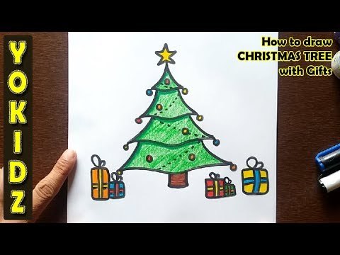 HOW TO DRAW CHRISTMAS TREE WITH PRESENTS - Speed Drawing