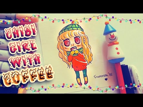 HOW TO DRAW Christmas Chibi Kawaii Girl with Hot Coffee { XMAS DRAWINGS SPECIAL }