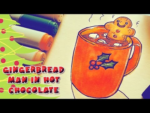 HOW TO DRAW Kawaii Gingerbread Man in Hot Chocolate - Christmas Doodle - { XMAS DRAWINGS SPECIAL }