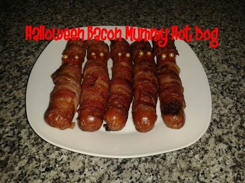 Halloween bacon mummy hot dog recipe