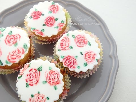 Hand-Painted Watercolor Rose Cupcakes