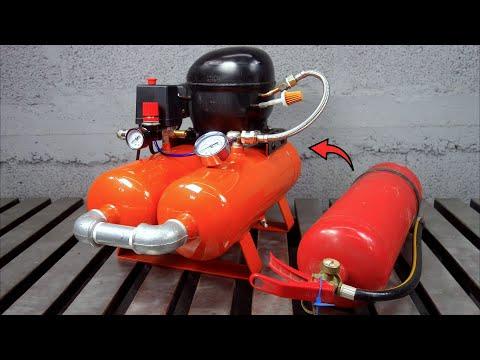 Homemade SIlent Air Compressor From Refrigerator Motor and Fire Extinguisher