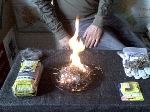 How To Make Fire Without Matches or Lighter! Steelwool + Battery =  sparks flames fire