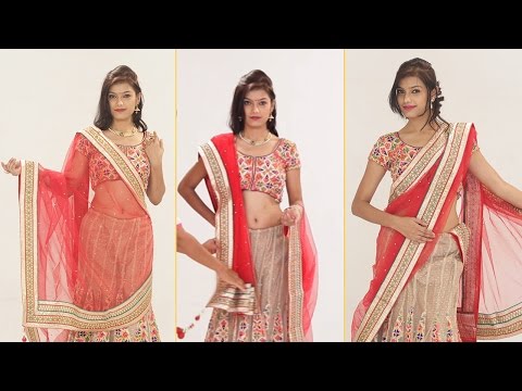 How To Wear Lehenga Saree Step By Step To Look Slim - Different Ways To Drape Lehenga Dupatta