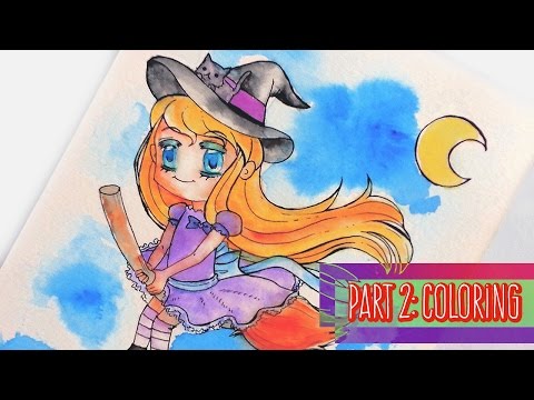 How to Draw Chibi Witch Girl - Drawing Tutorial - PART 2: COLORING { HALLOWEEN SPECIAL }