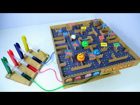 How to Make Hydraulic PacMan from Syringes and Cardboard