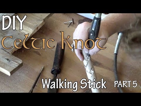 How to Make Wood Celtic Walking Stick - Part 5 Dremel Carving Diamonds