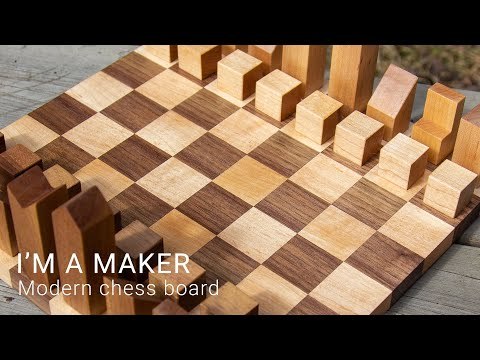 How to Make a Modern Chess Board from Recycled Maple and Walnut - Part 2 | #Maker #Chess #ChessBoard