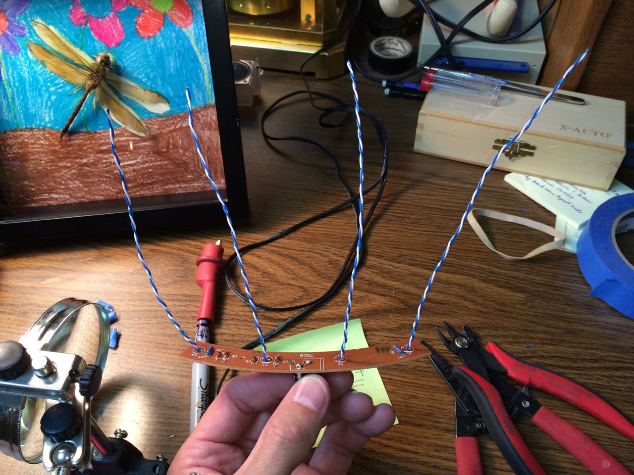 How to Repurpose AntWorks LED's in Shadow Box-4 Sets of Wires Soldered in Place 2.jpg