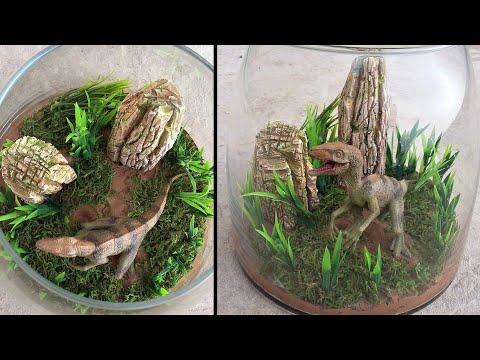 How to make dinosaur terrarium|Raptor landscape diorama