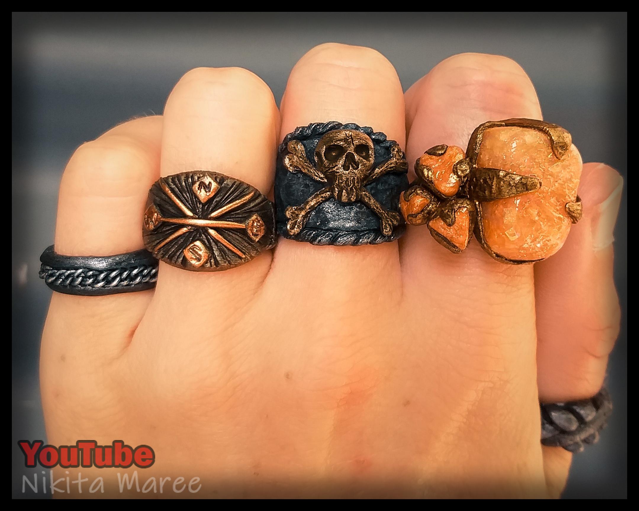 How to make jewellery rings from polymer clay. Clay sculpting tutorial pirate rings (48).jpg