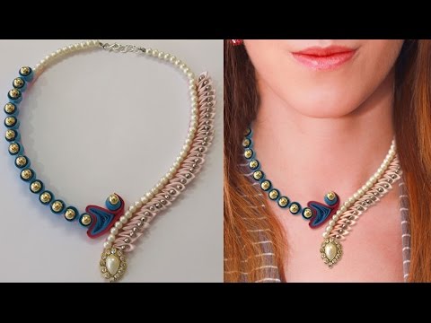 Learn How to Make DIY Beaded Kanzashi &amp;amp; Quilling Necklace Step by Step | Ribbon - Quilling Jewelry