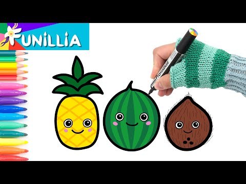 Let's Draw &amp;amp; Color Cute Tropical Fruits | Fun &amp;amp; Easy Art Tutorial for Kids | Learn Colors &amp;amp; Words