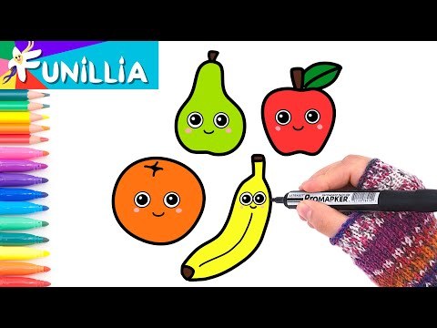 Let's Draw &amp;amp; Color Cute Cartoon Fruits | Fun &amp;amp; Easy Art Tutorial for Kids | Learn English Words