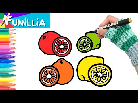 Let's Draw Cartoon Citrus Fruits with Cross Sections | Fun &amp;amp; Easy Coloring Page Tutorial for Kids