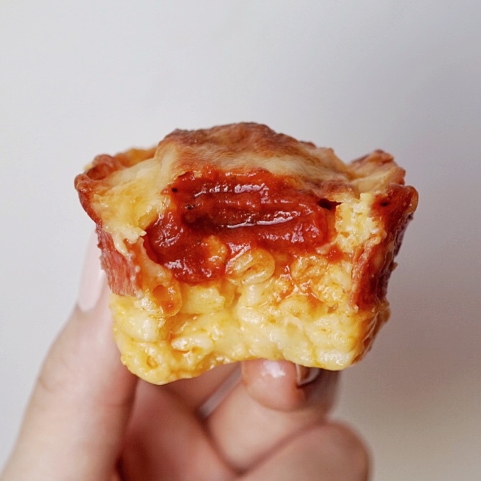 Mac n Cheese Pizza Cup bite closeup.jpg