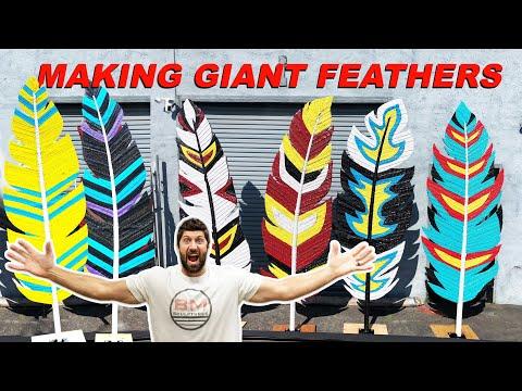 Making 7 Giant Tribal Feathers From Recycled Tires / Metal, Wood Fabrication