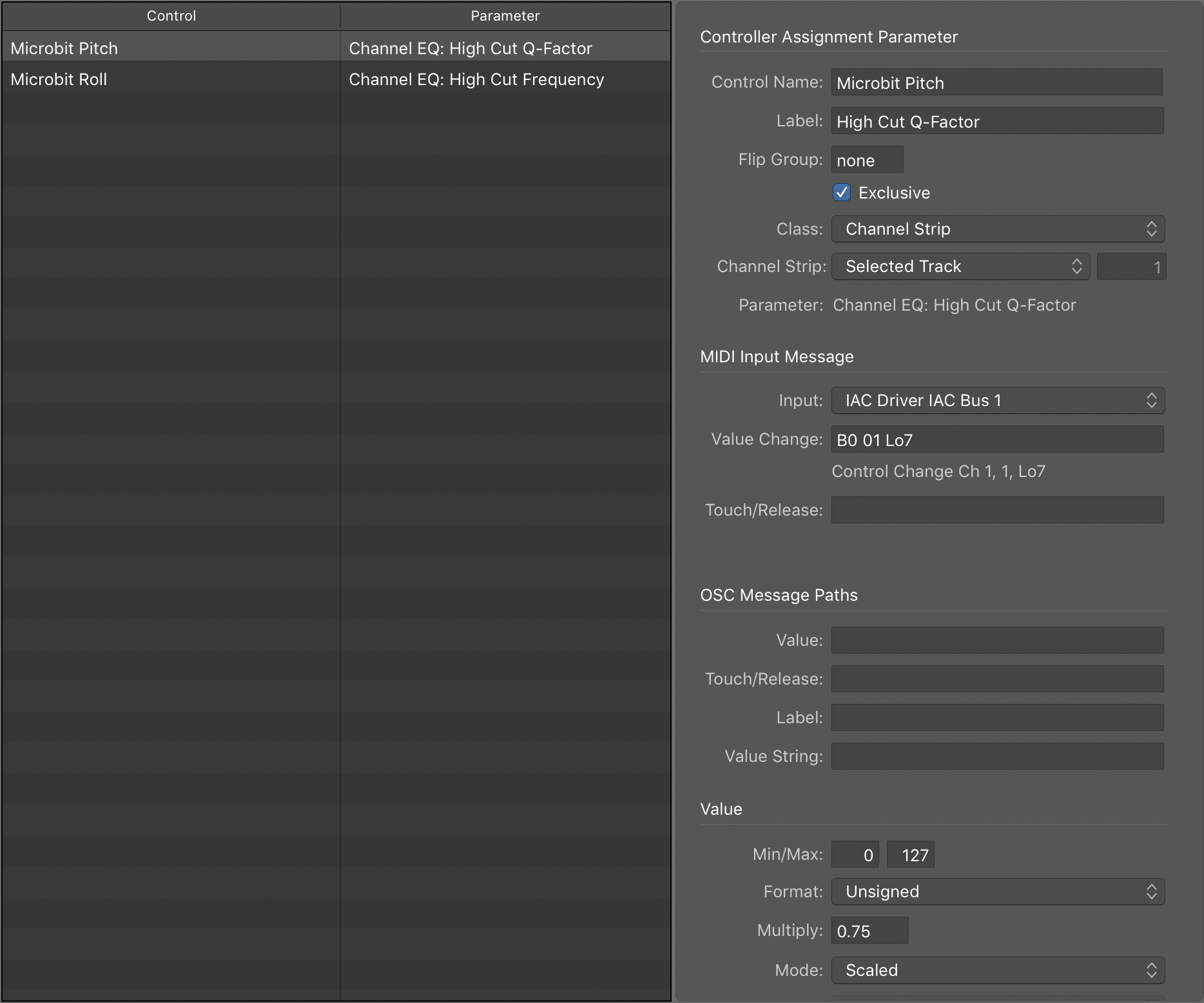 Microbit Accelerometer Pitch Logic Pro X Controller Assignment Settings.png