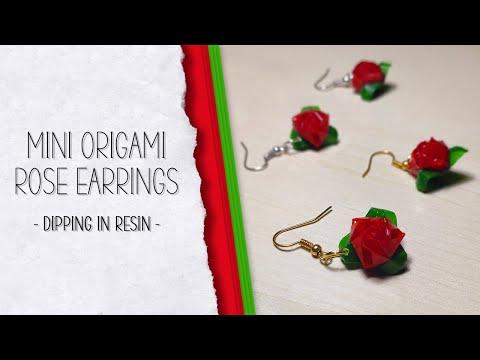 Mini origami rose earrings: dipping in resin