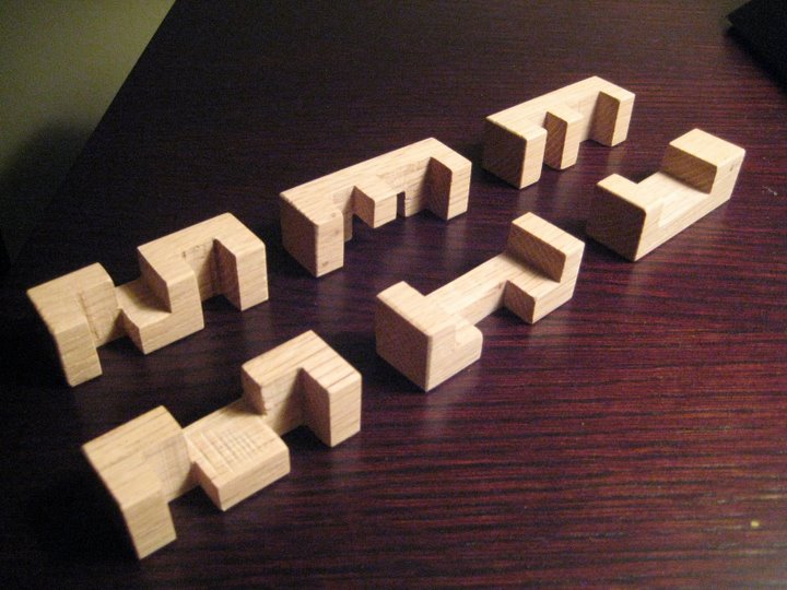 Notched wooden burr pieces. 