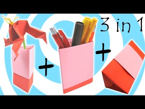 Origami Vase, Pen Holder and Gift Box (3 models in 1 tutorial)