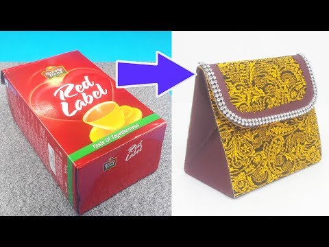 Paper Purse from Waste Tea Box - Easy Best out of Waste Craft Ideas - DIY Purse Making