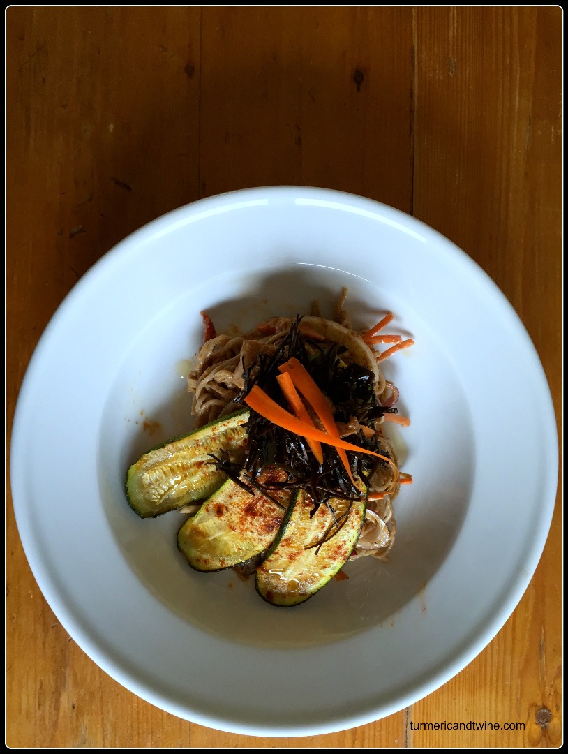 Peanut sauce soba noodles with roasted zucchini and wakame .jpg