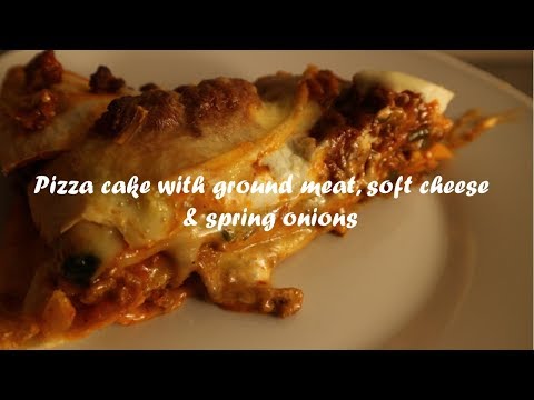 Pizza cake with ground meat, soft cheese &amp;amp; spring onions recipe