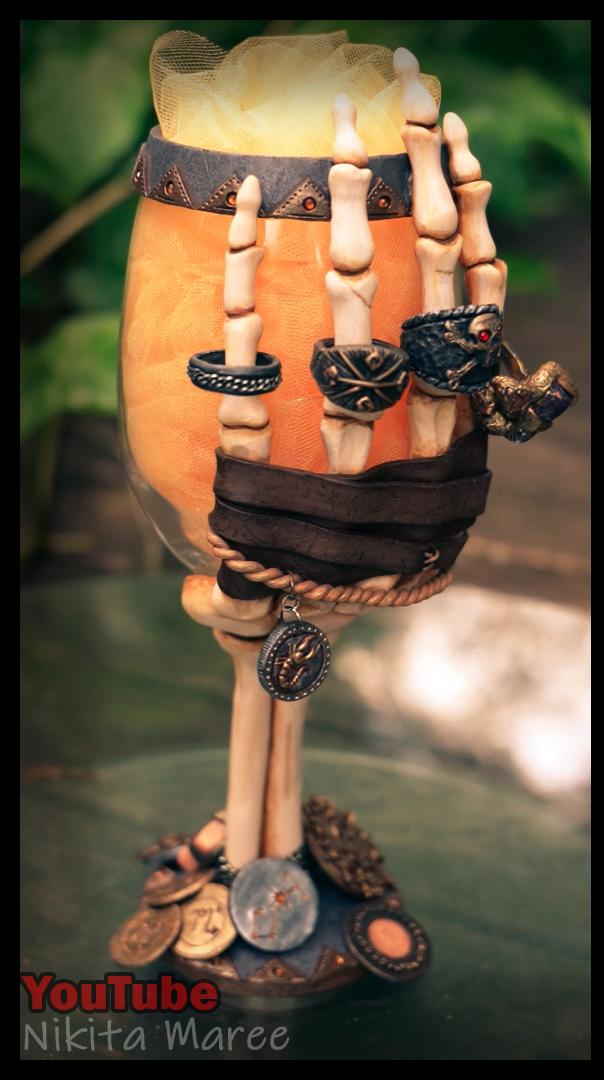 Polymer Clay Gobley. How to sculpt onto glass. Polymer Clay Pirate hand Skeleton (79).jpg