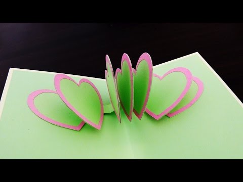 Pop up card (heart to heart) - how to make a card with pop up connected hearts - EzyCraft