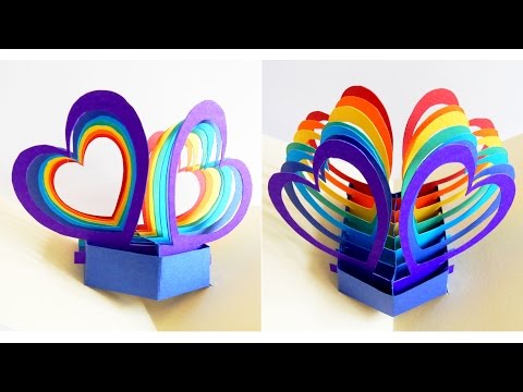 Pop up card (twin hearts) - learn how to make a popup heart greeting card - EzyCraft