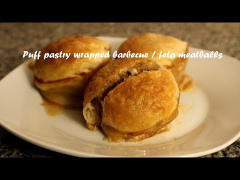 Puff pastry wrapped barbecue feta meatballs recipe