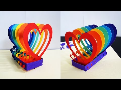 Rainbow heart pop up card - learn how to make a popup heart greeting card - EzyCraft