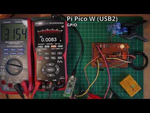 Raspberry Pi Pico W powering test with LEDs, MQ-3 gas sensor and servo using laptop USB2 port