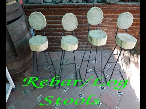 Rebar and Log Stool -- Banco de Bar Varilla y Troncos