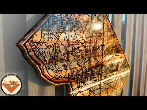 Reclaimed Wall Map with Epoxy Resin River and Road Inlay