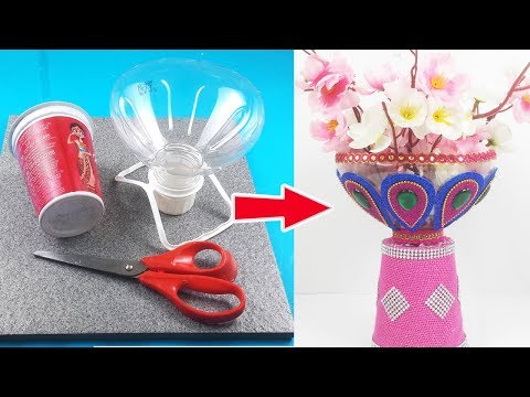 Reusing Plastic Bottle to Make Flower Vase - Best out of Waste Flower Pot - Plastic bottle crafts