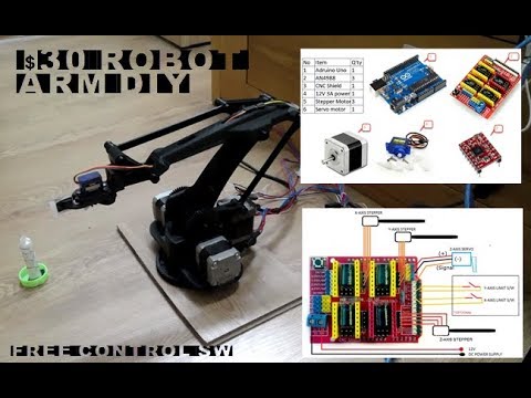 Robot Arm DIY only $30 CNC shield control servo motor and first test