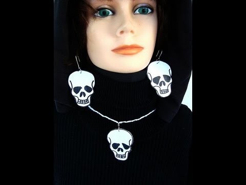 SKULL EARRINGS AND PENDANT, Paper beads, jewelry making, craft projects, halloween