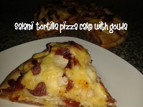 Salami  tortilla pizza cake with gouda recipe