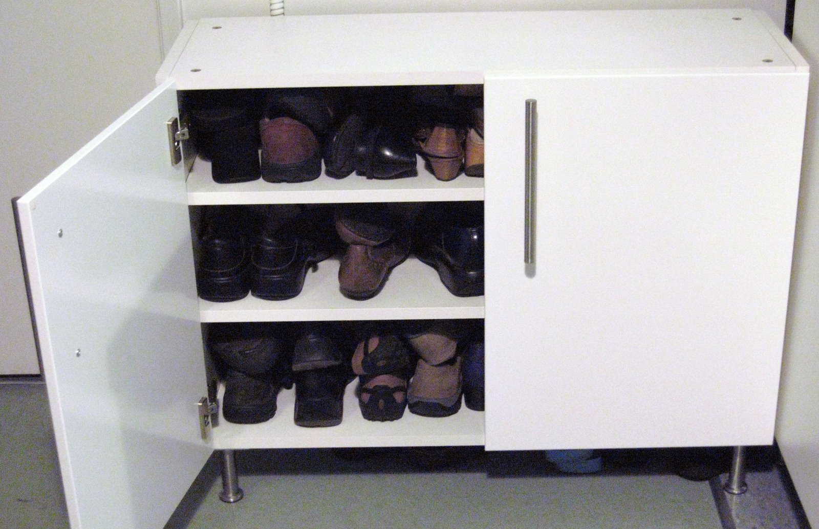 Shoe storage from a kitchen wall cabinet