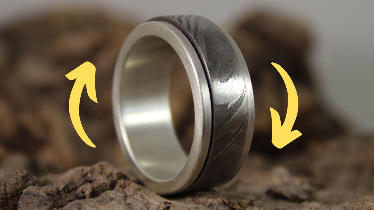 Silver &amp; Damascus Steel Spinner Ring.jpg