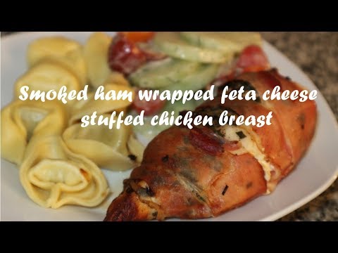 Smoked ham wrapped feta cheese stuffed chicken breast recipe