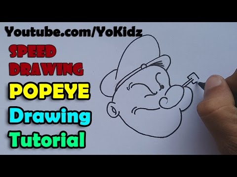 Speed Drawing of Popeye the sailor, How to draw popeye the sailor by YoKidz